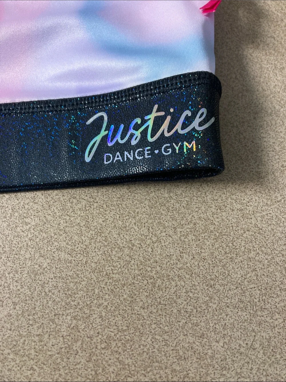 Justice Tie-Dye Sports Bra with Glitter Logo Band - Pink Blue Purple